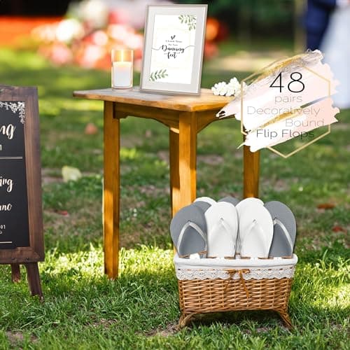 Winterlace Bulk Flip Flops for Wedding Guests 48 Pairs Reception Slippers Destination Beach Pool Spa Sandals Wholesale Pack, White & Silver, Small-X-Large — view 2