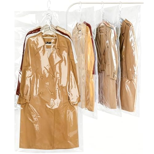 Hanging Vacuum Storage Bags 4 Pack 135x70 cm - Space Saver Vacuum Compression Bags Reusable for Clothes,Wardrobe,Coats,Suits & Dresses - Clear Closet Organiser - Work with Any Vacuum Cleaner