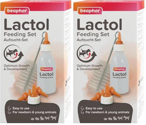 Beaphar - Lactol Feeding Set - Use with Animal Milk Replacer – Ideal To Feed & Hand-Rear Newborn, Orphaned & Weaning Kittens, Puppies & Small Animals - Contains 1 Bottle, 6 Teats & 1 Cleaning Brush