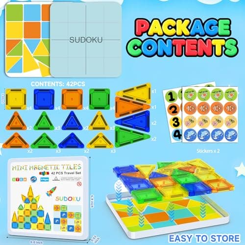 Mini Magnetic Tiles Travel Set with Case 42pcs, Toddler Kids Travel Toys — view 5