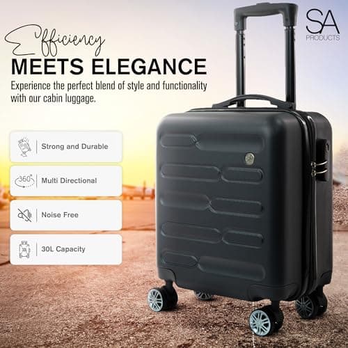 SA Products Cabin Suitcase - 34L Carry On Hard Shell Bag - 45x36x20 - Black — view 2
