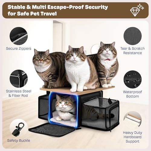 Top and 2 Sides Expandable Pet Carrier 17x11x9.5,TSA Airline Approved Small Dog Carriers for Small Dogs,Soft-Sided Cat Carrier with Self-Locking Zippers for Kitten,Rabbit,Puppy,Guinea Pig Black White — view 5