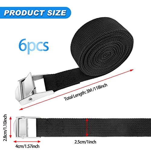 jind 6Pcs Tie Down Straps, 3m*25mm Heavy Duty Tension Belts, Adjustable Lashing Straps Ratchet 250kg(550lbs), Luggage with Buckle for Motorcycles Trucks Cargo Vans Trailer(Black) — view 2