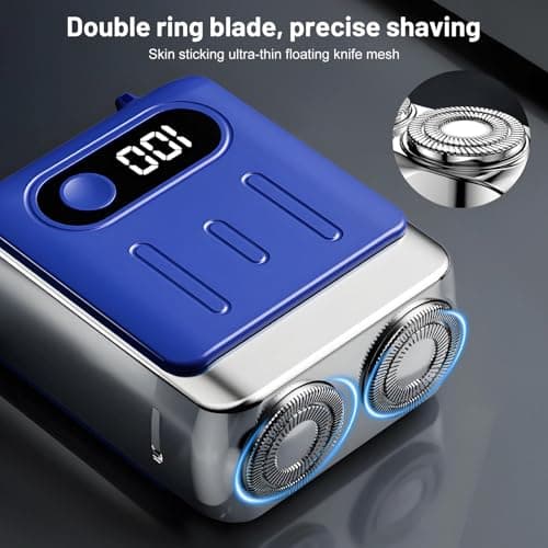 Mini Mens Shavers Electric Cordless Rechargeable, Travel Razor, Mens Razors for Shaving, Wet & Dry Head Shavers, Beard Trimmer (Blue) — view 4