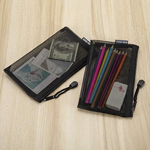 Nylon Mesh Cosmetic Zipper Bags, 6PCS Black Makeup Pouches Pen Pencil Organizer Case for Travel Purse Diaper Bag (A5 x 3pcs, A6 x 3pcs) — view 6