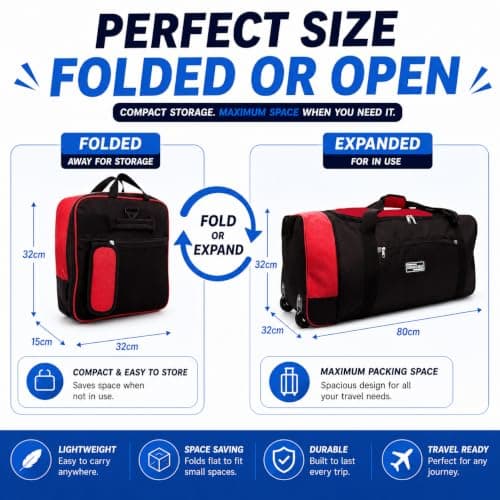 Large Holdall with Wheels, 82L Wheeled Duffle Bag, Black Rolling Travel Bag, Soft Luggage with Zipped Pockets for Holidays, Weekend Trips, Sports, Gym & Overnight Travel — view 5