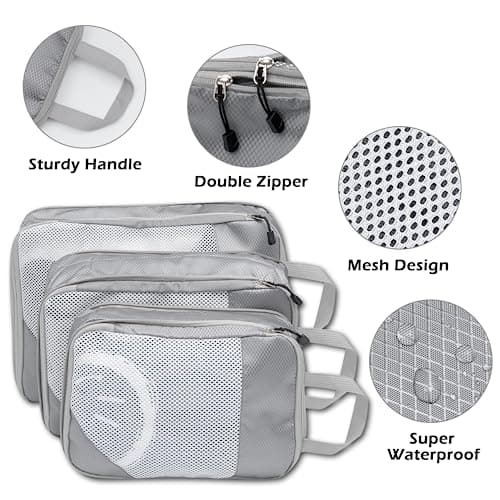 BillyBath Suitcase Organiser Packing Cubes Set, Waterproof, Compression, Nylon, Rectangular, Zipper Closure, Gray, Packing Cubes, Luggage Organiser, S, M, L, 3 Pack, Space Saving, Travel Essentials — view 2