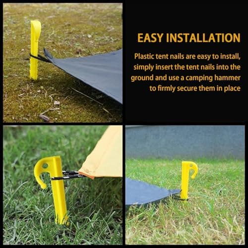 20 PCS Plastic Tent Pegs Heavy Duty Tent Pegs Yellow Camping Spike Hook Durable & Lightweight Ideal for Camping Caravans Gardens 14.5cm Length — view 4