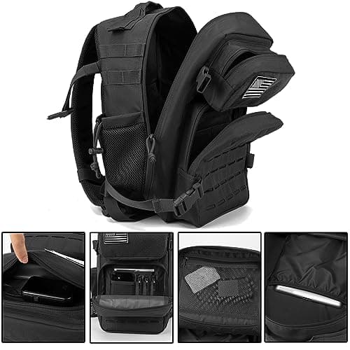 QT&QY 25L Military Tactical Backpacks For men Survival Army Laser cut Molle Daypack small EDC Bug Out Bag Gym Rucksack With Dual Cup Holders medical Rucksack Black — view 5