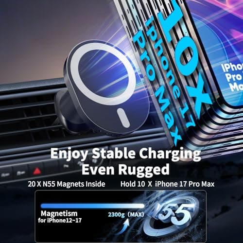 Mag-safe Car Charger Mount,15W Fast Charging, Wireless Car Charger Magnetic Car Phone Holder Air Vent Mount for iPhone 17/16/15/14/13/12/Pro/Plus/Max, for Samsung Galaxy S25/24/23/22/21/20+ Ultra — view 4