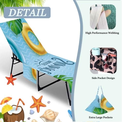 ENEN Sun Lounger Beach Towel with Pockets Portable Compact Bag Soft Microfibre Quick Dry Lightweight for Holiday Summer Garden Swim Pool Lounger Towels (Palm Tree,75x210cm) — view 5