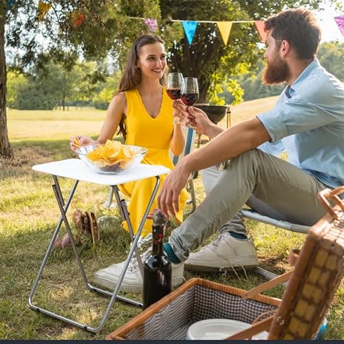 Premier Housewares Folding Camping Table - Foldable Outdoor Table for Drink Coffee - Lightweight Small Picnic Table for Camp - White Collapsible Kitchen Work Table — view 2