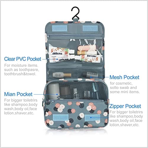 PATILWON Hanging Wash Bag Toiletry Bag for Women - Foldable Washbag Cosmetics Toiletries Organizer, Waterproof Wash Bag for Female Girls and Kids Travel — view 2