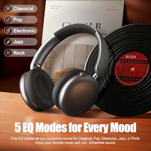 Wentronic Y06 Noise Cancelling Headphones,58H Playtime and 5 EQ Music Modes Wireless Over Ear Bluetooth Headphones with Microphone,Lossless Audio,Multipoint Connection,Foldable,Lightweight,Space Grey — view 5