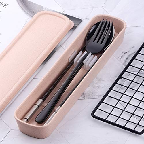 SBOMHS 18/10 Stainless Steel Travel Cutlery with Case Set Portable Chopsticks Spoon Fork set Black Colored for School Home Office Camping Outdoor — view 5