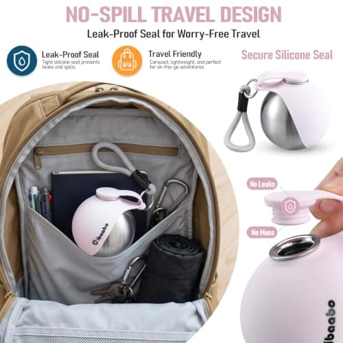 2 in 1 Portable Dog Water Bottle, Stainless Steel Pet Water Dispenser with Foldable Silicone Bowl for Walks Hiking & Travel, 285ML Pet Water Bottle for Small Dogs, Pink — view 5