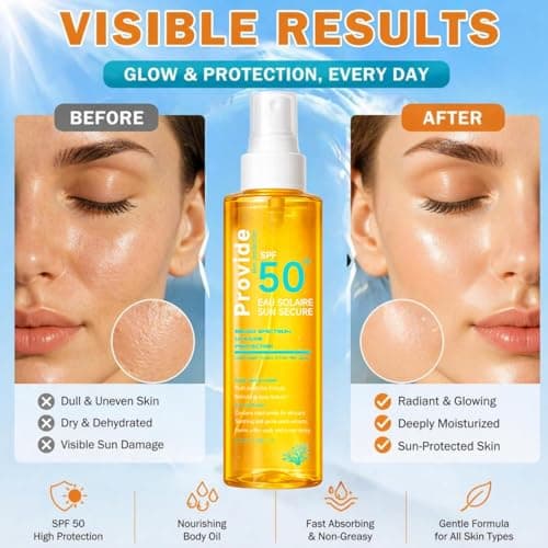 100ml SPF 50 Sunscreen Spray for Face & Body,Travel Size Sun Oil with Hydration Glow Mist,Over Makeup SPF Mist,Lightweight Sunscreen Spray SPF 50 for All Skin Types,No White Residue,Suitable for Face — view 2