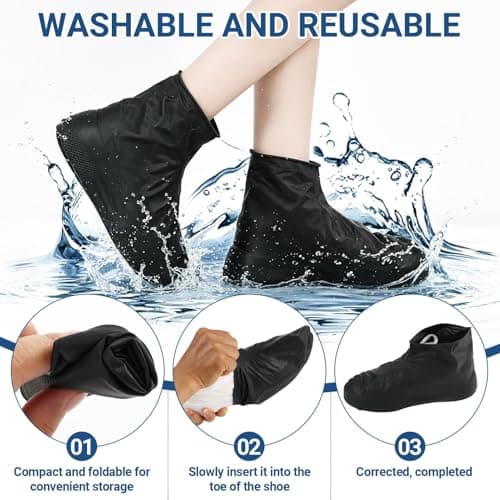 4Pairs Black Waterproof Shoe Covers, Reusable Silicone Shoe Covers for Men and Women, Non Slip Boot Covers, Waterproof Overshoes, for Outdoor Cycling, Hiking, Gardening, Travel, Shoe Protector — view 4