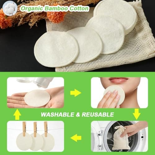 HOTUT Reusable Makeup Remover Pads,20PCS Natural Bamboo Organic Cotton — view 6