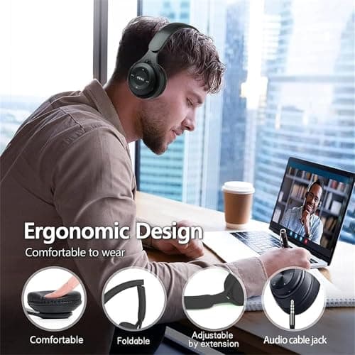 Bluetooth Headphones Over Ear, Kids Bluetooth 5.0 Wireless Headphones for Adults and Children, Foldable Lightweight Boys and Girls Headset with Microphone, SD/TF for Online Class, PC, Phone, Travel — view 3