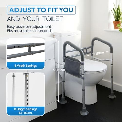 Toilet Safety Rails Adjustable Toilet Frame Compact for Elderly Adults Senior Disabled Toilet Assistance Handles Fit Most Toilets Foldable Portable Lightweight Travel Friendly (Standard) — view 3