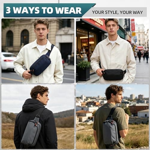 Bum Bag for Men & Women: Waist Pack with 11 Pockets, Adjustable Strap Internal Security Zip Water Resistant Belt Chest Crossbody Shoulder Bag for Travel, Festival, Walking, Hiking Outdoor Black — view 2