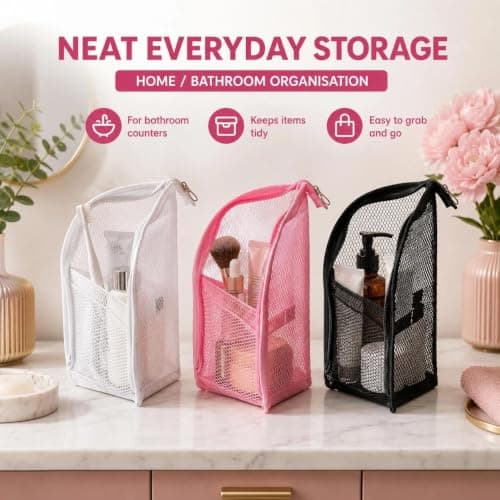 Stand Up Travel Toiletry Bag, Waterproof Standing Cosmetic Organiser Pouch with Makeup Brush Holder, Portable Travel Toiletry Bag for Bathroom, Holiday & Trip Essentials Storage — view 6