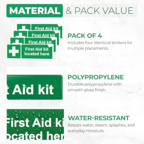 First Aid Kit Located Here Sign | 4 Pack | 15 x 5cm | Self Adhesive Safety Stickers | Gloss Finish — view 3