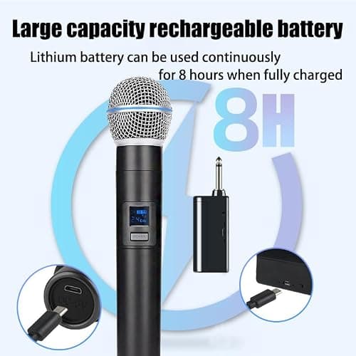 Professional-Grade Handheld Wireless Microphone System with Rechargeable Receiver & 3.5mm Output - Fixed Frequency Operation，for DJ Performances, Church Events, and Karaoke - 200ft Wireless Range — view 2