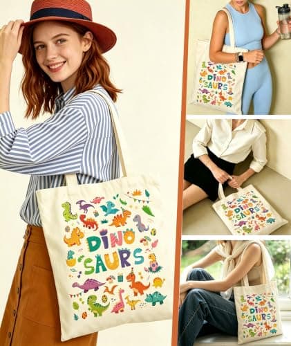 Dinosaurs Canvas Tote Bags Kids - Cartoon Polyester Shoulder Bag Boys Girls — view 4
