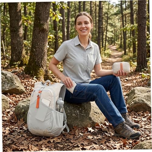 Ameble Ultra-Light Foldable Small Hiking Backpack, Packable Daypack with Multi-Pockets, Lightweight Travel Backpack for Camping, Running, Hiking, Outdoor, Beige (18x5x11 In) — view 5