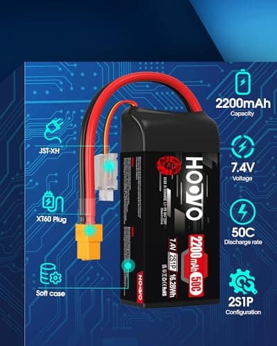 HOOVO 2S Lipo Battery 2200 mAh 7.4 V 50C SoftCase Short Pack Lipo Battery with XT60 Plug RC Battery for 1:16 RC Car Truck Helicopter Airplane Rock Crawler Airplane Helicopter (2 Packs) — view 2