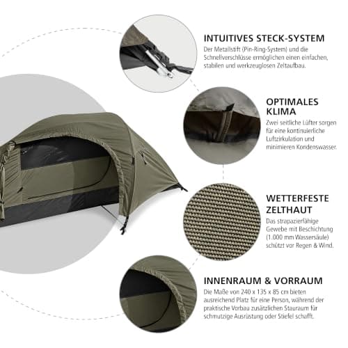 Mil-Tec Recom 1-Man Tent, Olive Green, 240 x 135 x 85 cm — view 3