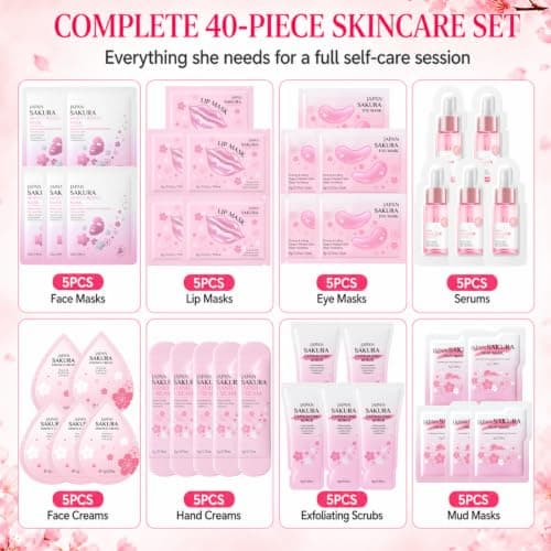 40PCS Pamper Gifts for Women, Sakura Skincare Set, Face Masks Multipack — view 2