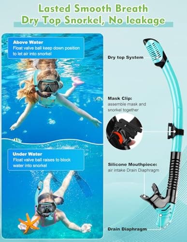 Hydomi Snorkel Set for Adults – Comfortable Leak-Proof Mask with Anti-Fog Tempered Glass, 180° Panoramic View & Dry Top Snorkel, Adjustable Diving Set for Holiday & Beach — view 4