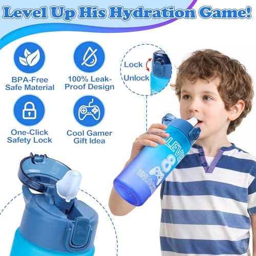 EccoDen 8th Birthday Gifts for Boys Age 8 – Funny Gamer Gift Set with Sports Water Bottle, Gamepad Keyring, Level 8 Socks & Bracelet – Cool Birthday Presents for Gamer Kids — view 3