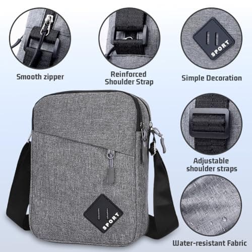 Aucuu Men's Shoulder Bag, Oxford Crossbody Bag, Waterproof Men's Small Side Bag, Casual Handbag, Messenger Bag with Zipper and Adjustable Strap, Lightweight Chest Sling Bag for Daily Use, Work, School — view 5