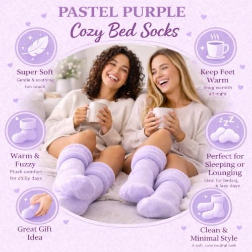 reshmena® 1 Womens Bed Socks Warm Super Soft Thermal Socks in Pastel Colours Fluffy women Socks Fleece Lining Socks (UK 4-7) Purple — view 5