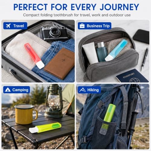4-Piece Travel Toothbrush Set, Portable Folding Toothbrush, Lightweight Soft Tooth Brush for Adults & Children, Camping, Office, School — view 6