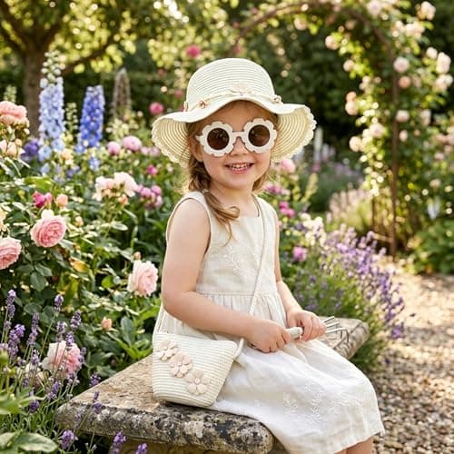 Little Girls Handbag Set, Girl's Straw Bag with Flower Sunglasses&Straw Hat — view 2