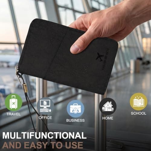 AOOSU Travel Wallet, Family Passport Holder, RFID Blocking Travel Accessories Document Organiser, Travels Document Holder for Tickets Waterproof Cover Holiday Essentials Case for Man & Woman Black — view 6
