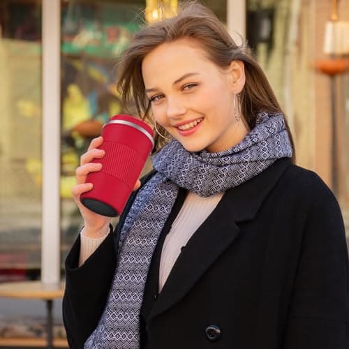 CS COSDDI Travel Mugs, Insulated Coffee Cup with Leakproof Lid - Reusable Coffee Cups Travel - Car Coffee Cup - Stainless Steel Coffee Mug for Hot and Cold Water and Tea (Red-A, 380 ml) — view 5