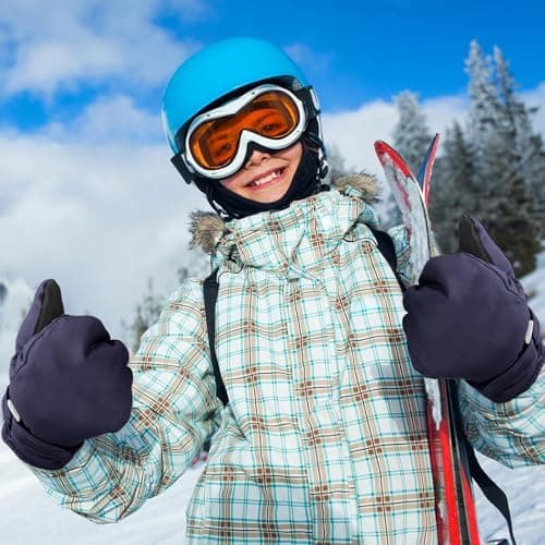 Fjquamitix Kids Winter Ski Mittens, Waterproof Mittens Kids, Warm Fleece Lined Toddler Ski Gloves Age 2-8 Boys Girls For Winter Outdoor (Navy Blue, L) — view 2