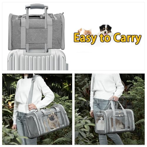 Soft Sided Cat/Pet/Dog Carrier Bag,Portable Foldable Pets Travel Carriers For Cats/Dogs With Shoulder Strap & Removable Mat,Durable Puppy Basket of 16 lbs Airline Approved - Grey — view 5