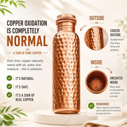 Bold & Divine Premium 32oz Pure Copper Hammered Water Bottle for Drinking - Ayurvedic Health Benefits - Handcrafted Copper Water Vessel - Leak-Proof Design, Rust-Free - Bonus Canvas Carry Bag — view 4