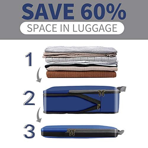 Eono Compression Packing Cubes, Luggage Organiser Set, Extensible Suitcase Organiser, Packing Organisers for Suitcases, Packing Cubes for Travel or Home Storage - Navy, 3 Set — view 4