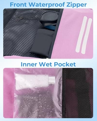 GreenTaya Swim Bag Mesh Drawstring Backpack with Shoe Compartment & Wet Pocket Waterproof Beach Backpack Pool Bag for Swimming, Gym, Travel and Workout Gear (Pink) — view 3