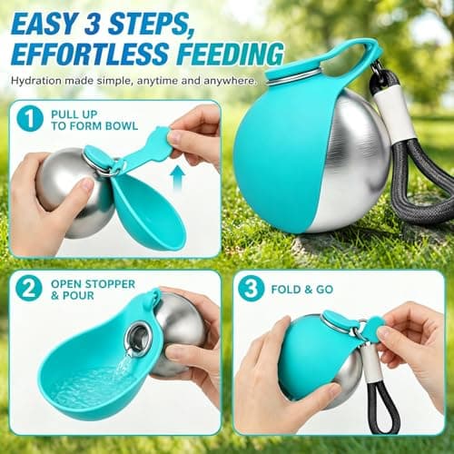 2-in-1 Dog Water Bottles for Walking, Stainless Steel Portable Dog Water Bottle for Travel, Leak Proof Compact Dog Travel Water Bottle for Walks, Hikes, Road Trips, Park Visits, Travel — view 3