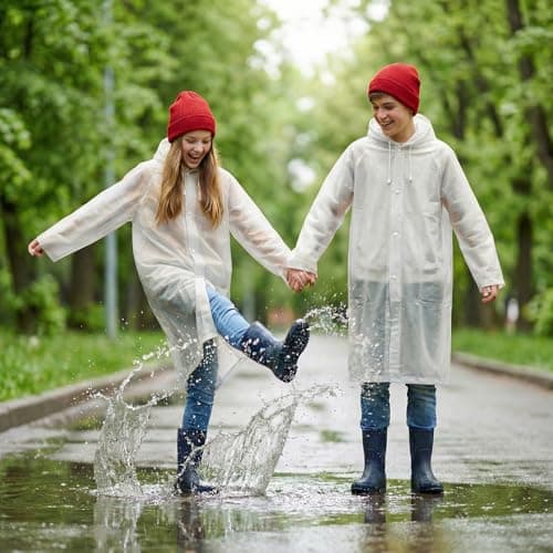 Geukmun 2 Pack Rain Poncho for Kids, Eva Waterproof Ponchos for Boys Girls, Reusable Rain Coats with Hood Buttons for School, Travel, Outdoor Activities (White) — view 6