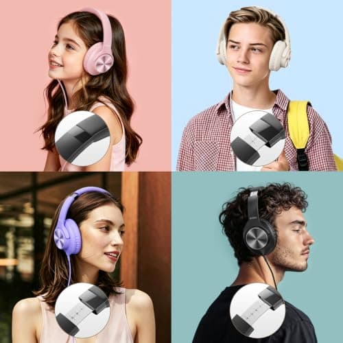 Wired Headphones with Mic, Over-Ear 3.5mm Corded Headphone for School Black — view 6